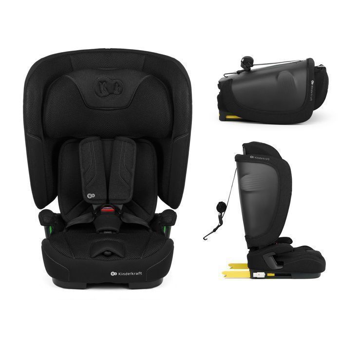 Seggiolino auto Kinderkraft FIX2GO I-SIZE, 76–150 cm, da 15 mesi a 12 anni, ISOFIX, schienale pieghevole, facile da trasportare, nero.