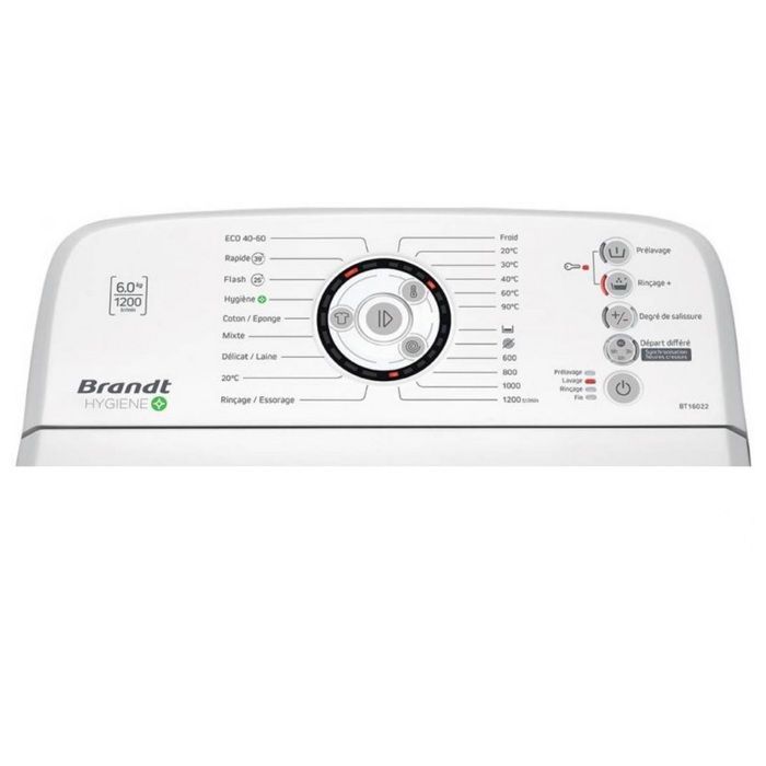 Lave-linge Top - BRANDT - BT16022 - 6 kg - Programme Hygiène - Ouverture douce