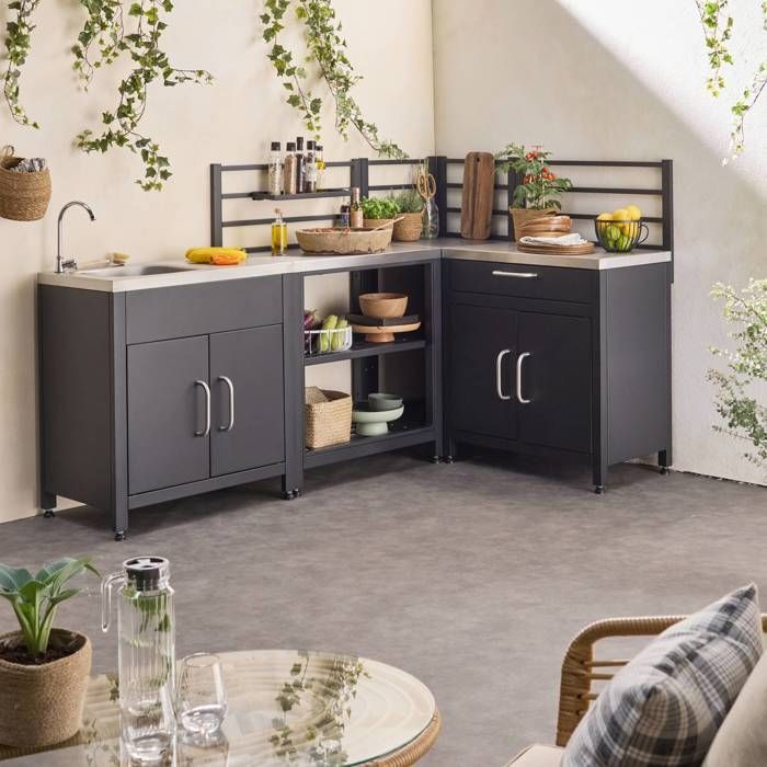 Cocina exterior GRIMAUD de acero inoxidable de 4 módulos