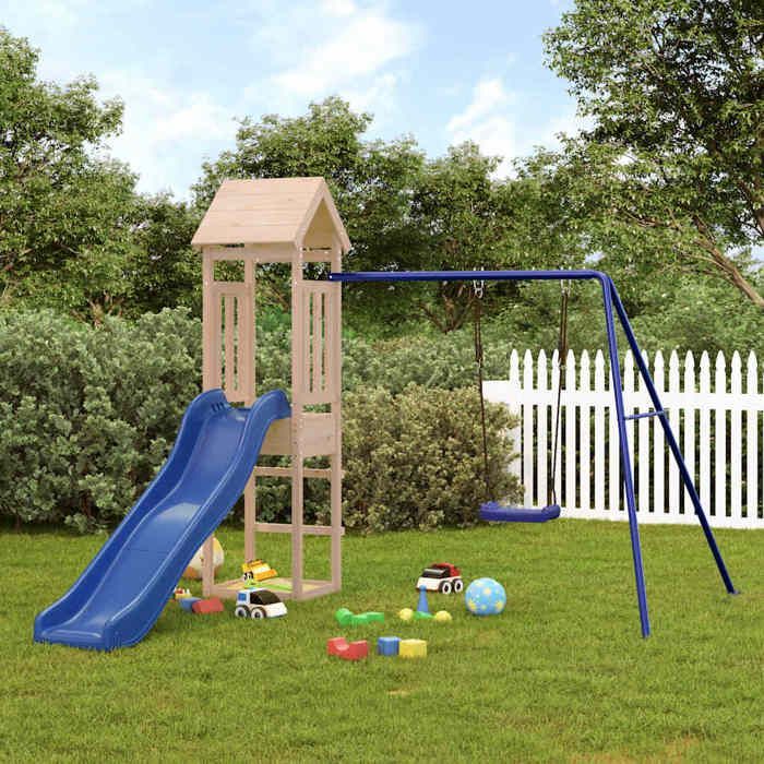 vidaXL Área de Recreação Externa em Madeira Maciça de Pinheiro, Conjunto de Brinquedos, Conjunto de Parque Infantil de Madeira, Conjunto para Playground 3155819