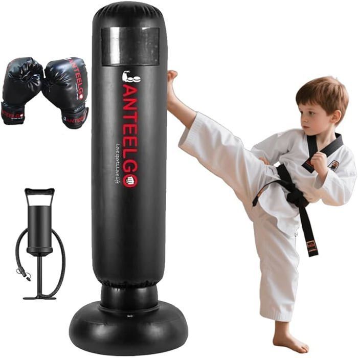 Saco de boxeo infantil con guantes: Saco de boxeo inflable JanTeelGO de 150 cm para niños, ideal para kárate - Saco de boxeo infantil-B1