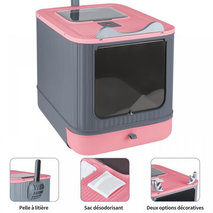 MIPAN. Arenero cerrado - Casita para gatos - Con pala - 44,5 x 36,5 x 34,5 cm - Rosa