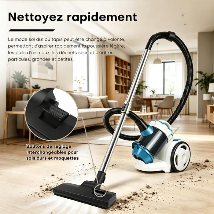 MONMECD Zakloze Cilinderstofzuiger 1500W, 2L, 22kPa Krachtig, Lichtgewicht, Ergonomisch, Wasbaar HEPA-filter, 4,5m Kabel, Blauw & Wit