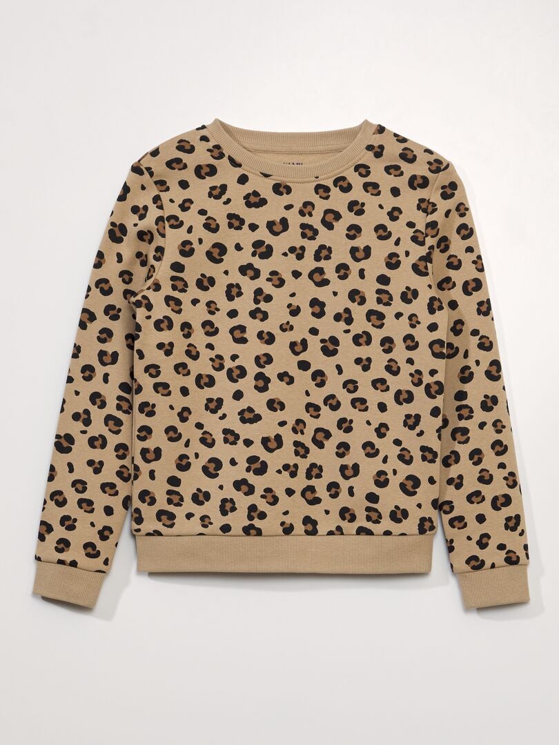Fleece sweatshirt met print - BEIGE