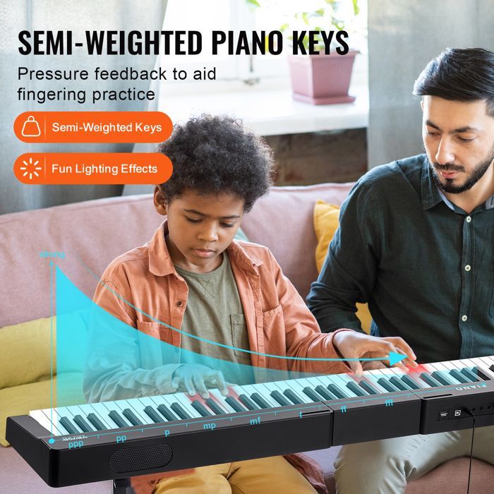 Teclado de piano digital VEVOR - 88 teclas - 1000 tonos - Pedal de sustain, auriculares, micrófono, MIDI USB, para principiantes