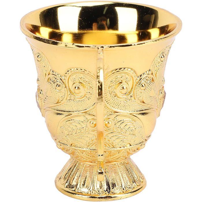 Copa de vino metálica con asa y base, para el hogar o el bar (dorada)