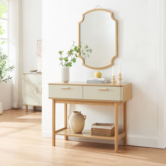 Table console Ferrersp 100 x 40 x 80 cm effet chêne / couleur sable