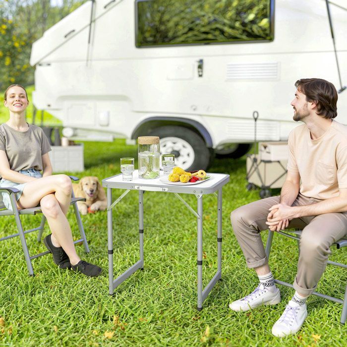 Klapptisch – Outsunny – Camping, Garten, Terrasse, höhenverstellbar, platzsparend – Aluminium-MDF – weiß