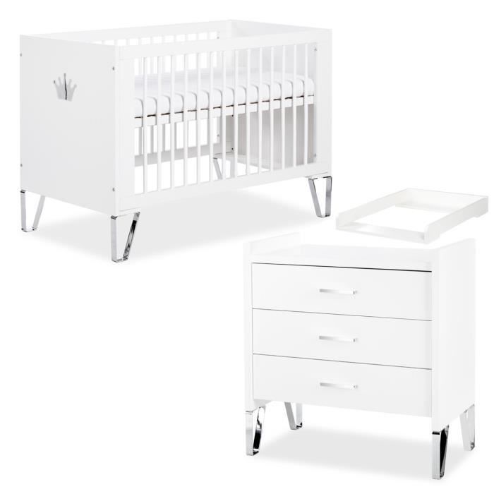 BLANKA Babykamer ombouwbaar ledikant en commode met aankleedtafel 120x60 wit