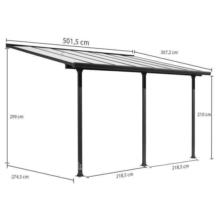 Terraza de techo de aluminio de 15,38 m² - 501 x 307 cm - Gris antracita