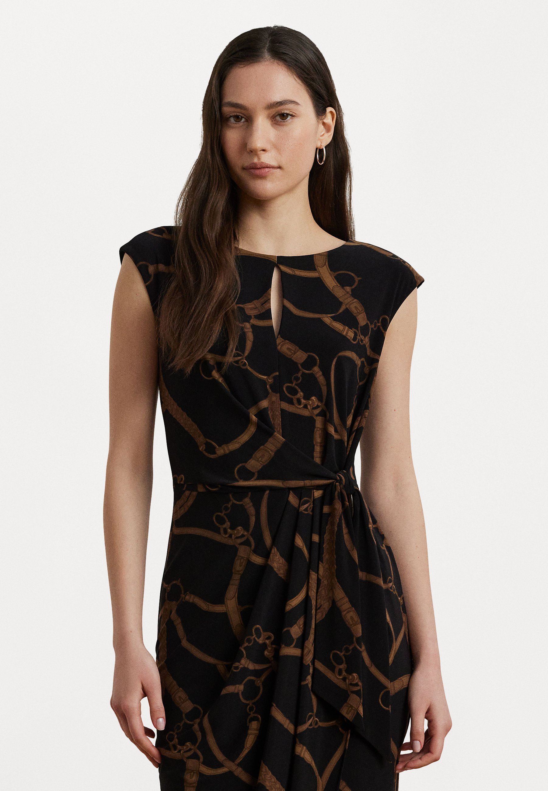 Lauren Ralph Lauren jurk met riemprint en strik aan de voorkant - cocktailjurk / feestjurk - zwart