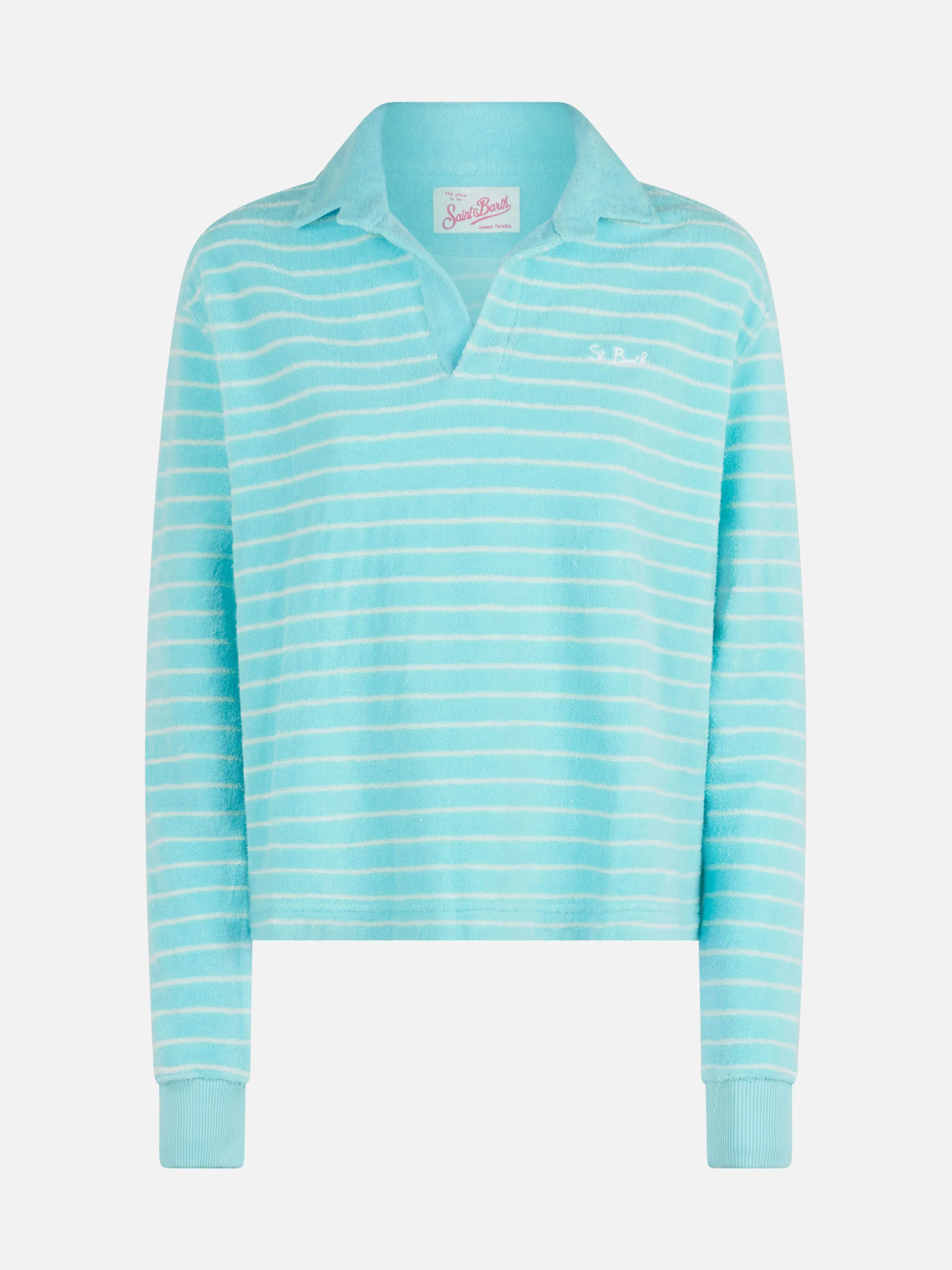 Magda lichtblauwe gestreepte badstof sweater