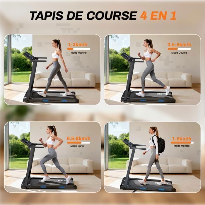 Tapis de course - YEE RUN - YEE RUN - Pliable - Moteur 2,5 CV - Inclinaison 12%