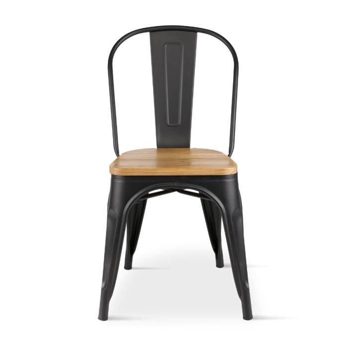 Lot de 4 chaises en métal noir mat et assise en bois clair - Style industriel