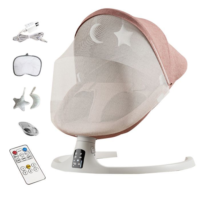 Transat bebe 3 en 1 Multifonctionnel Balancelle Bebe Electrique 5 vitesses, Bluetooth, 3 minuteries, télécommande pour - Rose