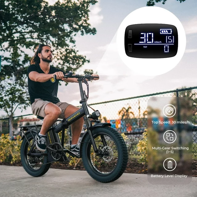 SOHAMO H3 elektrische fiets voor volwassenen, 20 inch dikke banden, opvouwbare e-bike, 750W motor, 48V 15Ah verwijderbare accu, voorvering, Shimano 7 versnellingen, mountainbike