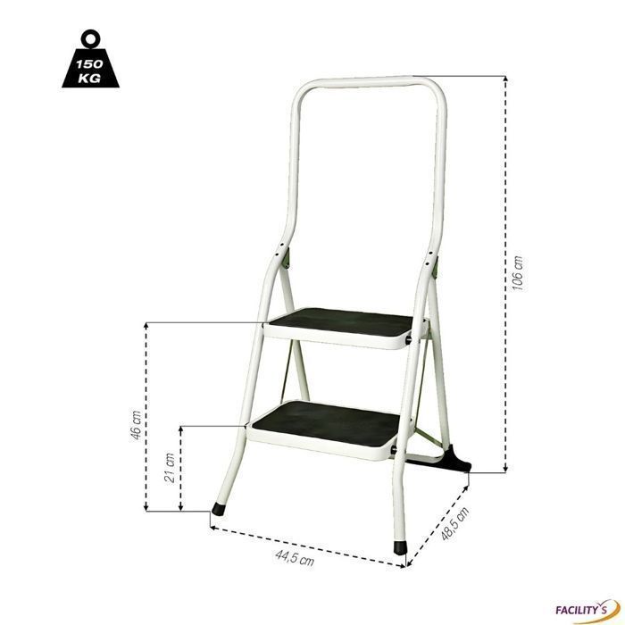 FACILITYS Folding Step Stool, 2 Steps - 150 kg Capacity - Stable and Non-Slip