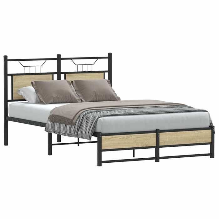 Sonoma eikenhouten bedframe - vidaXL - 120x190 cm - Hoofdbord - Opbergruimte - Lattenbodem - 196x126x91,5 cm