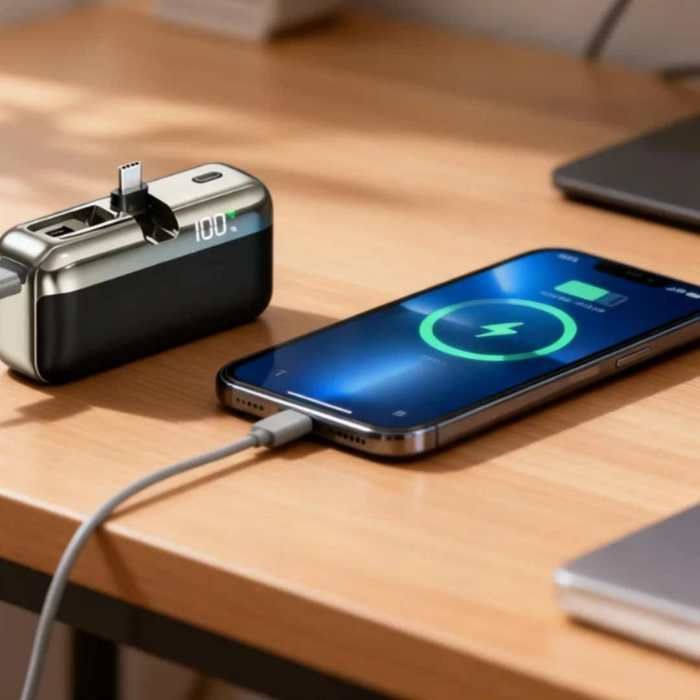 Compacte powerbank van 20000 mAh met geïntegreerde USB-C-aansluiting, 22,5 W snelladen, LED-display, 3 uitgangen, zwart