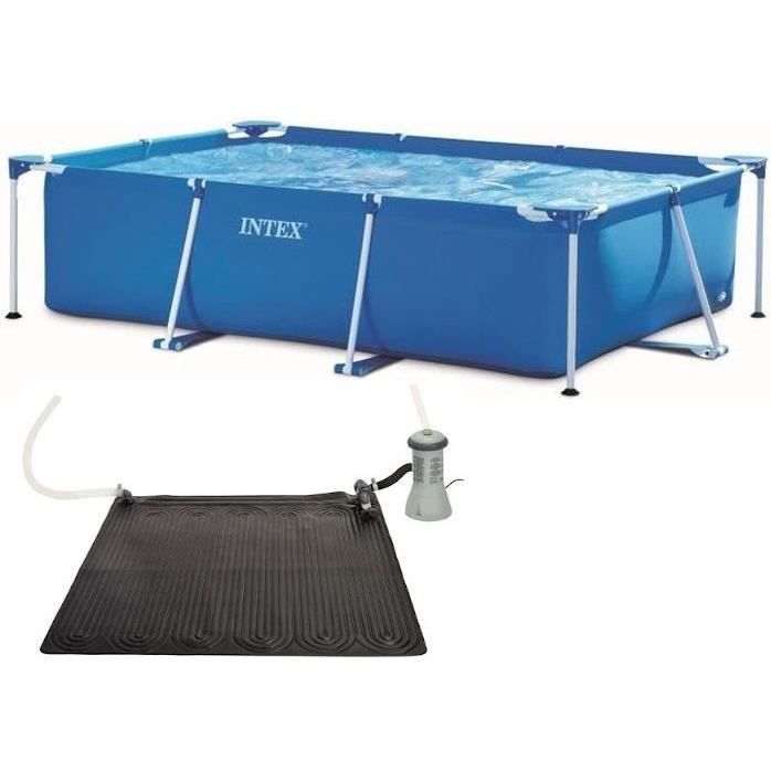 Kit de piscina rectangular pequeña con estructura tubular de metal (3,00 m x 2,00 m x 0,75 m) y calentador solar.