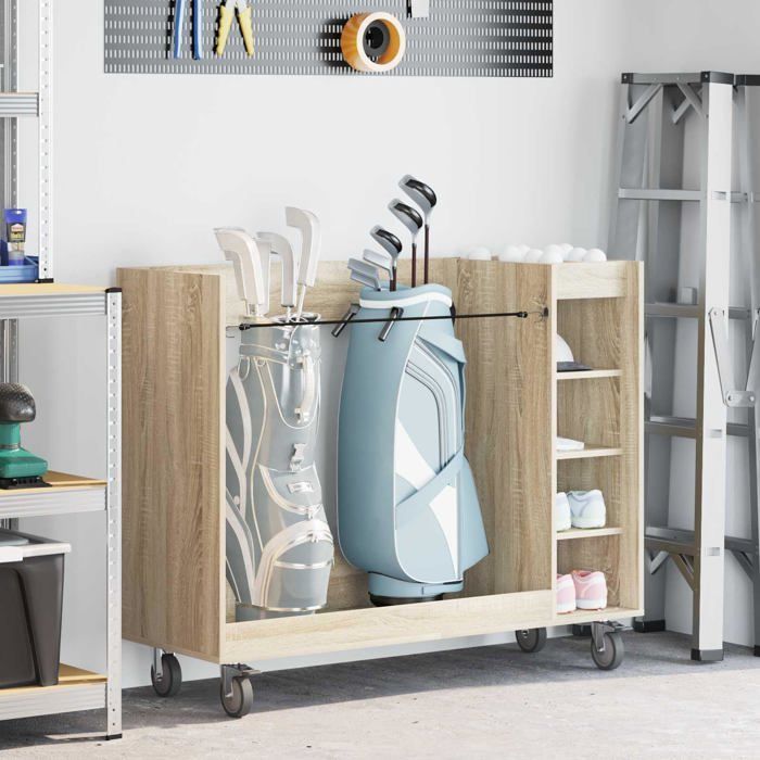 Armario para guardar material de golf - vidaXL - Roble Sonoma - 120x45x98 cm - Gran capacidad de almacenamiento - 4 ruedas