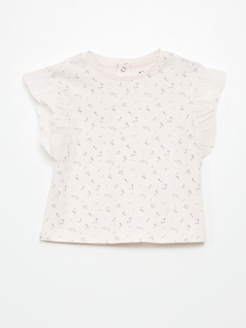 Katoenen top met ruches op de schouders - - ROZE