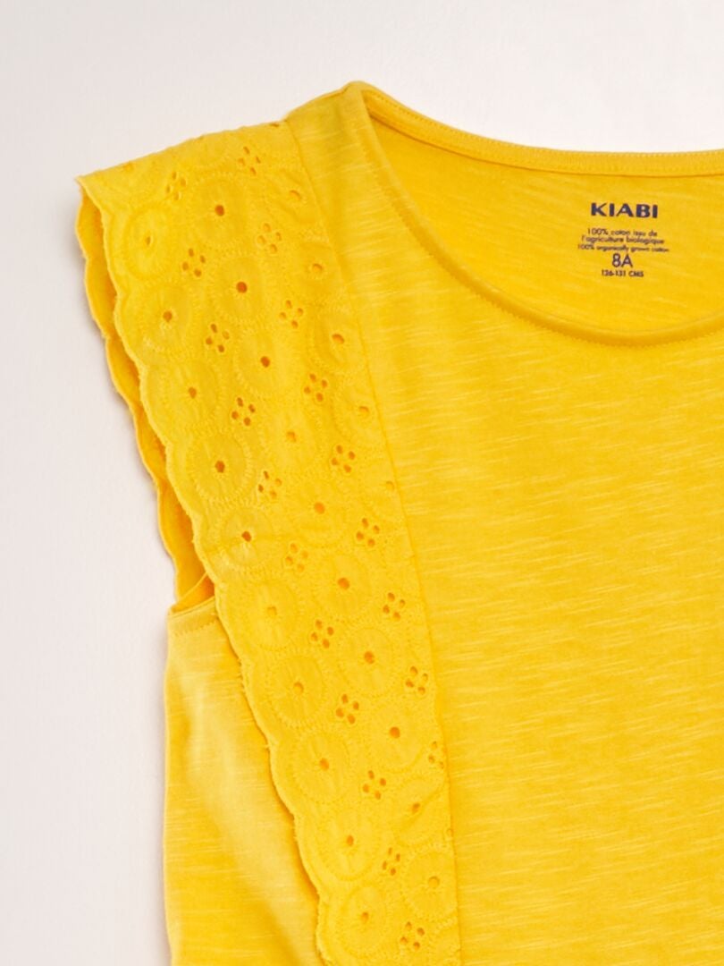 Vestido con bordado de punto inglés - AMARILLO