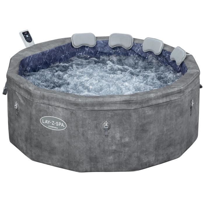 BESTWAY opblaasbare spa - Lay-Z-Spa Carrara - 140 luchtjets - 170 x 65 cm - 4 tot 6 zitplaatsen - Rond (afdekking, reservoir, 4 hoofdsteunen)