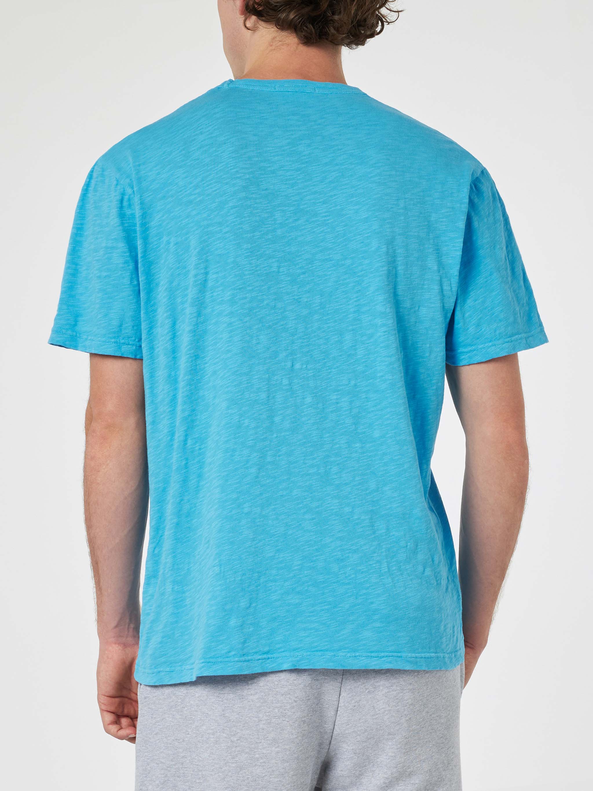 President heren T-shirt van blauw katoen met vlammenmotief en borduurwerk.