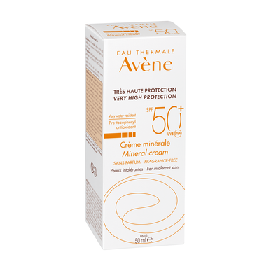 Avène Sun Care Mineral Cream Hajusteeton SPF50 Aurinkosuojavoide mineraalivoide reagoivalle iholle 50ml