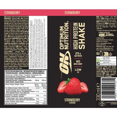 Optimum Nutrition Jahodový proteinový koktejl s vysokým obsahem bílkovin 330 ml
