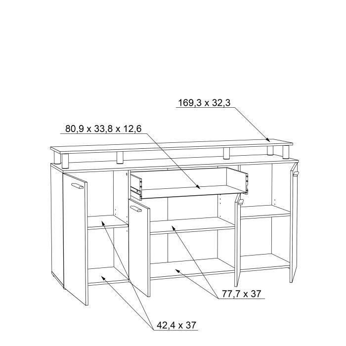 GULADA TV-taso - 170 cm senkki - 160 cm ruokapöytä - Moderni - Valkoinen ja tammiviimeistely