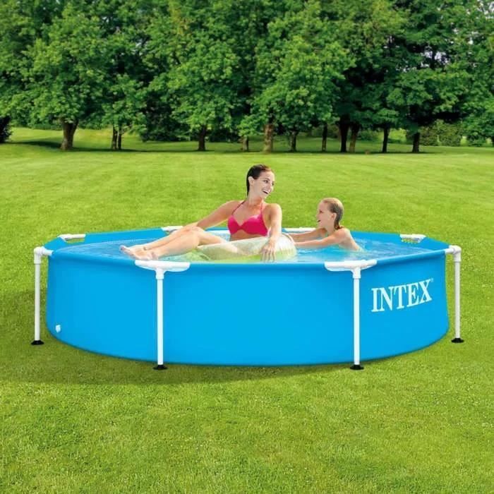Intex overjordisk rørformet basseng - metallramme - 244 x 51 cm - rundt - 28205NP + Intex rengjøringsmiddel