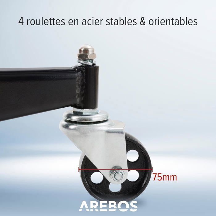 Gatos elevadores AREBOS | Gato hidráulico de acero para fosos | 500 kg | Altura regulable de 105 a 185 cm | Acero | 4 ruedas