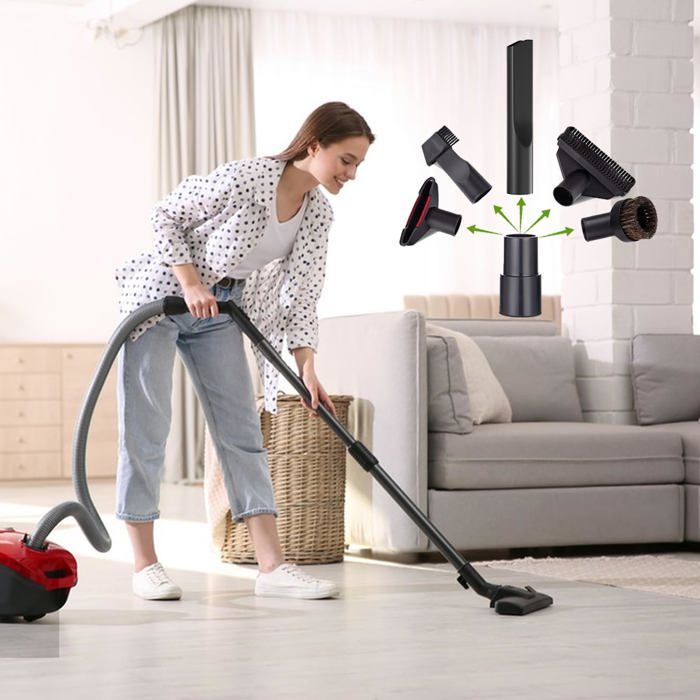 Kit di accessori per aspirapolvere - AIMOONSA - 7 pezzi - Bocchette universali 32-35 mm - Bocchetta lunga 58 cm - Spazzole multiuso