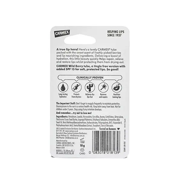 Carmex Wild Berry sin hormigueo, tubo de 10 g
