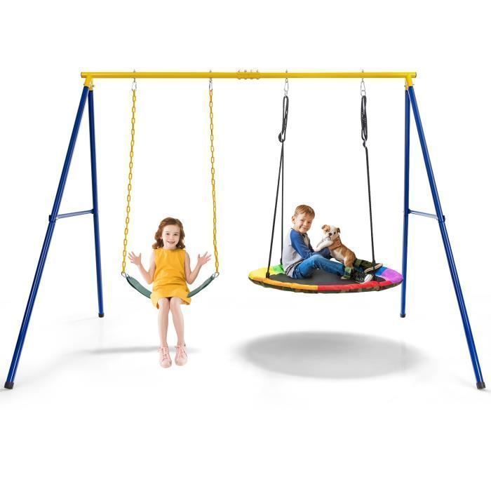 COSTWAY Ronde Vogelnest Schommelset Ø100CM, 1,2m Veiligheidsgordel voor Kinderen, 300KG Draagvermogen, 2 Bevestigingsmethoden
