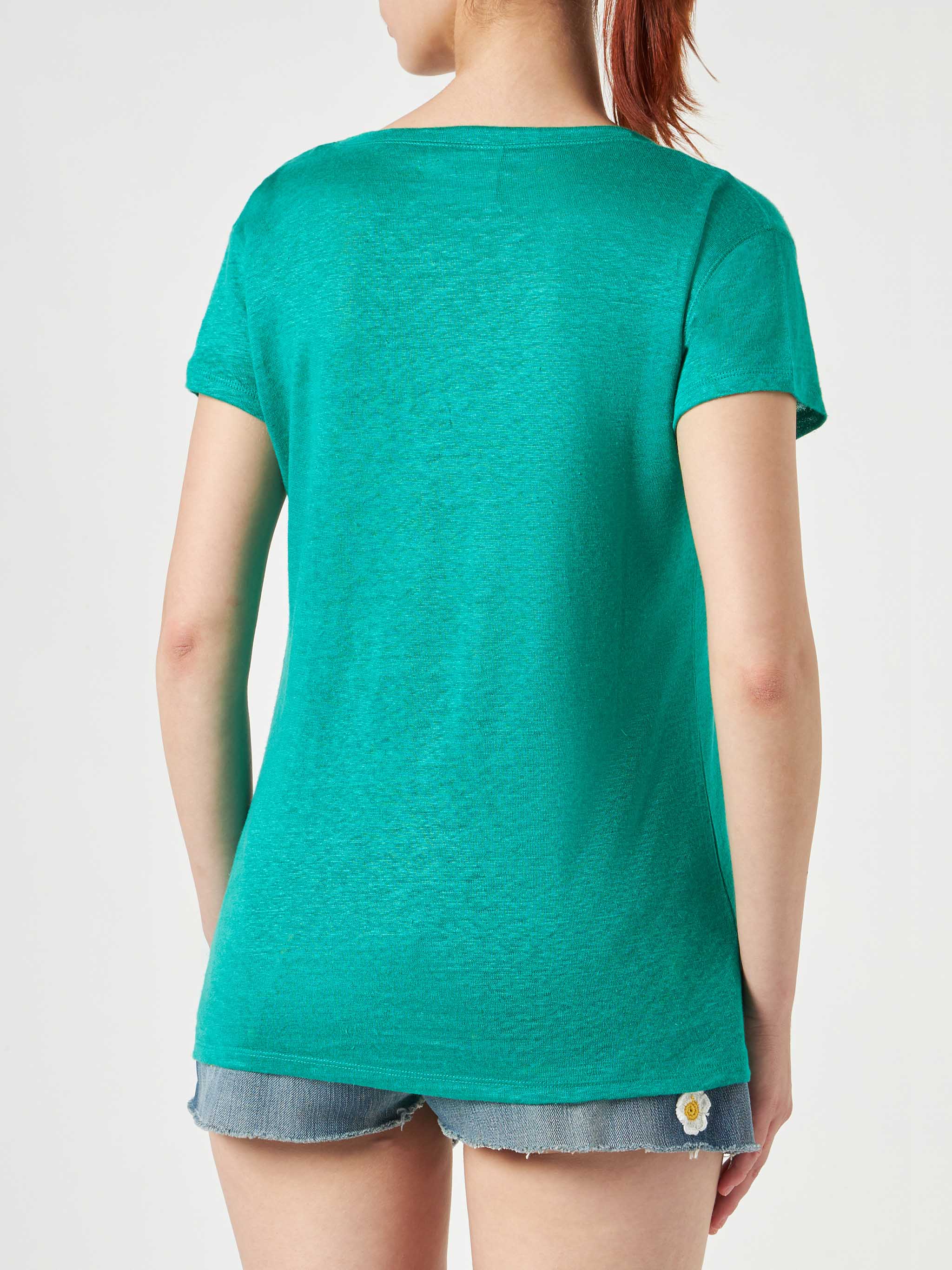 Dames T-shirt van groen linnen