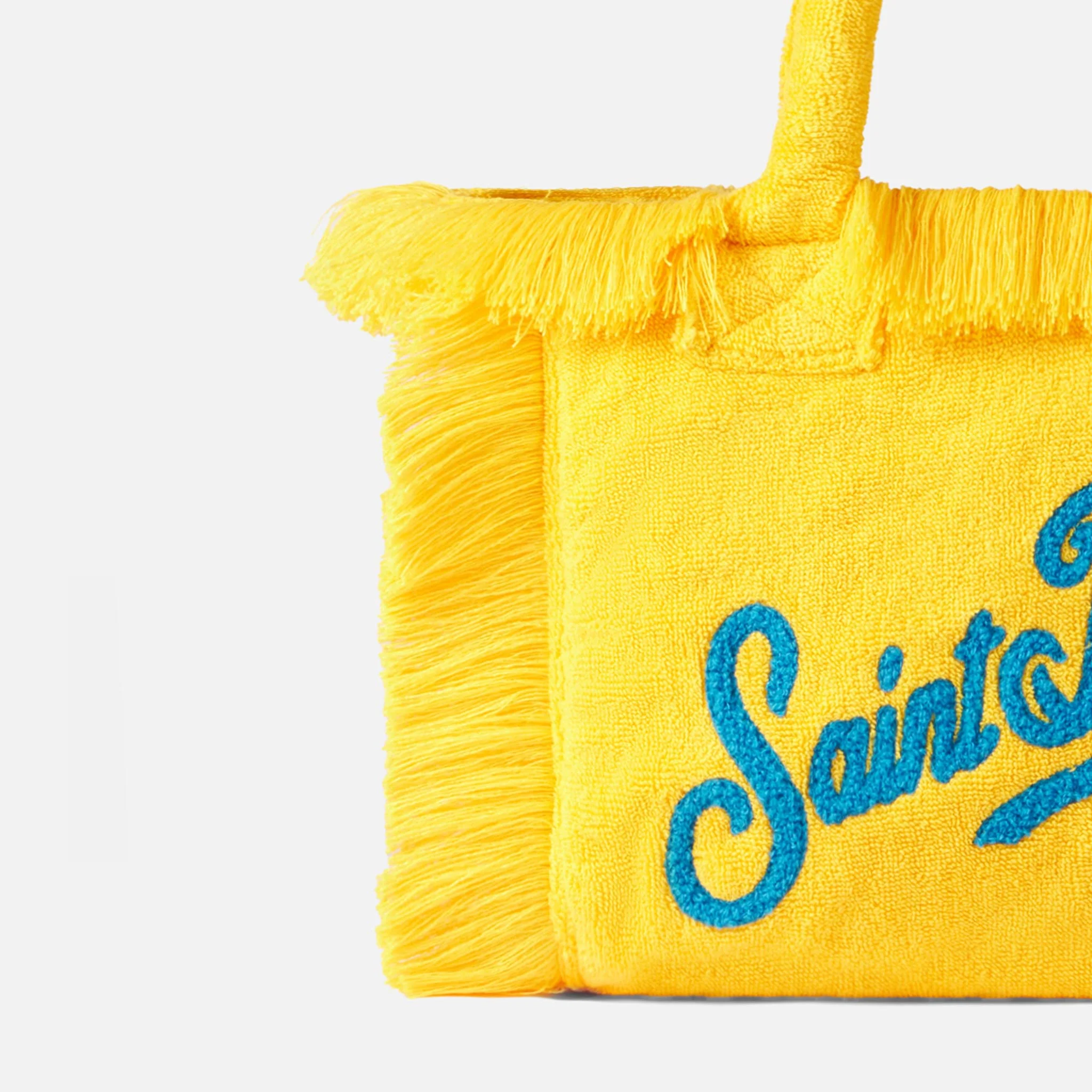 Colette žuta frotir torbica s resama, plavim utisnutim logotipom Saint Bartha, metalnim patentnim zatvaračem i unutarnjim džepom | MC2 Saint Barth