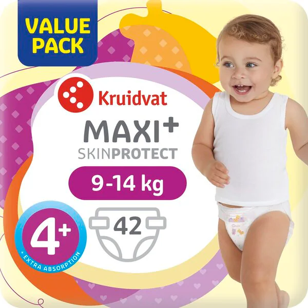 Kruidvat 4+ Maxi Plus Windeln Vorteilspackung<br>Größe 4+ (9–15 kg), 42 Stück