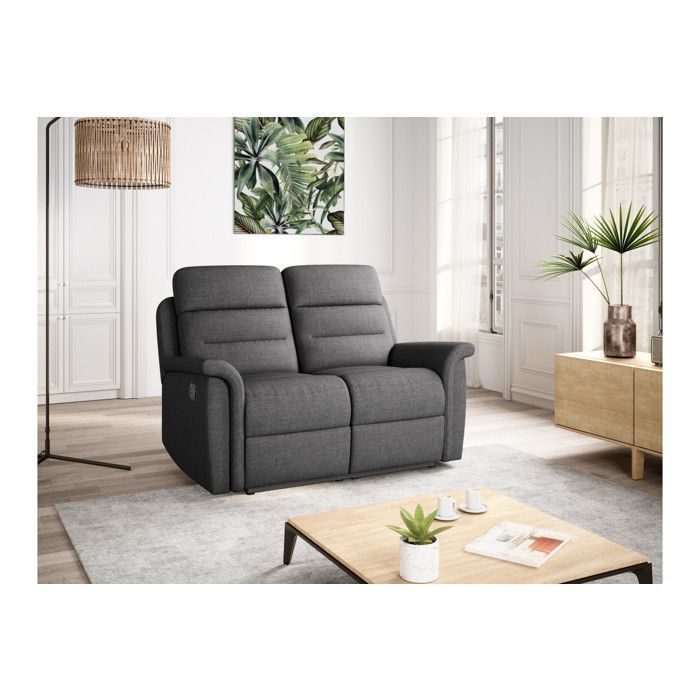 Canapé de Relaxation 2 places en Tissu Gris LÉON - Gris foncé - L140 x 94 x 100cm - LOUNGITUDE