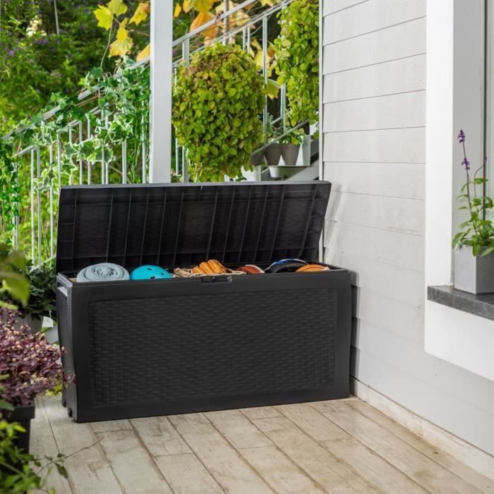 Coffre de rangement extérieur KETER avec roulettes en résine 270 litres Gris - Malle de jardin Samoa