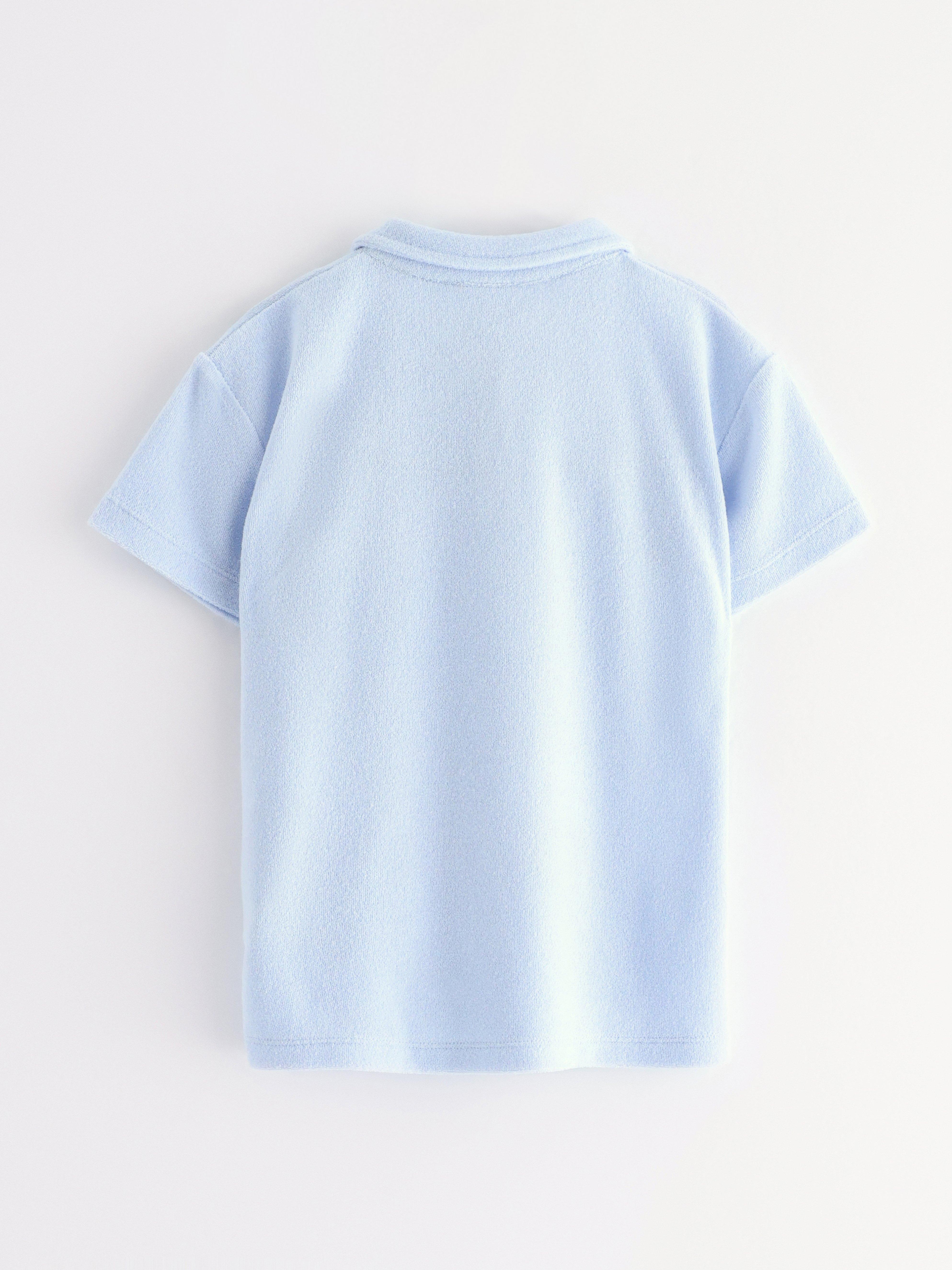 Camisa de manga curta em tecido atoalhado azul claro
