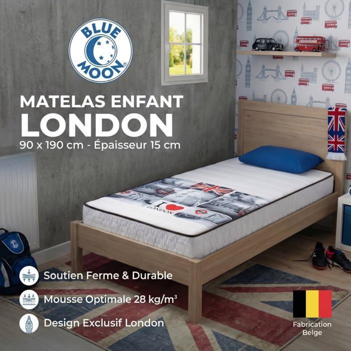 Sæt med 2 LONDON 90x190 cm skummadrasser - 5-zoners konturskum - Fast støtte - 15 cm tyk - Fremstillet i Belgien