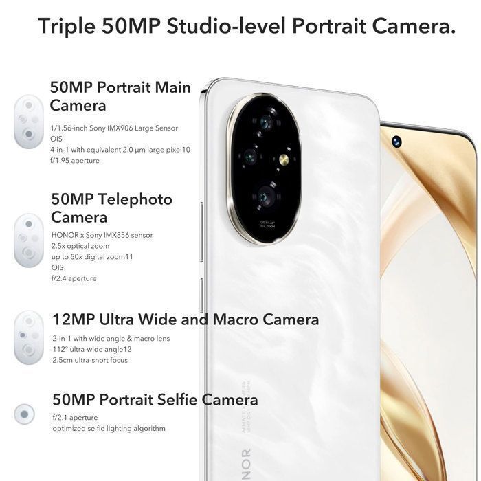 Smartphone HONOR 200 5G, 12 GB, 256 GB, negro, pantalla AMOLED de 6,7”, batería de 5200 mAh, carga rápida de 100 W.
