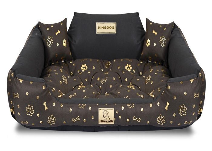 Panier pour chien KINGDOG 100x75 cm personnalisé imperméable os dorés
