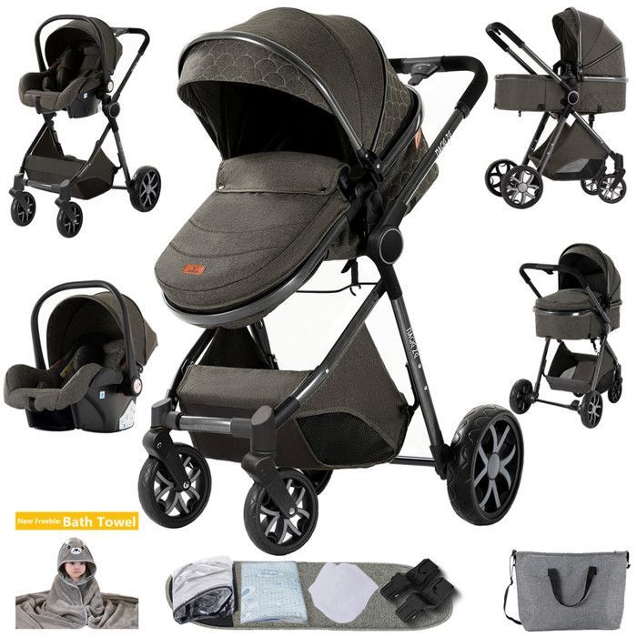 MagicZC 3-in-1 Stroller, Adjustable Backrest, Newborn, Foldable, with Car Seat, 0-3 Years, 3-in-1 Baby Stroller, Dark Grey