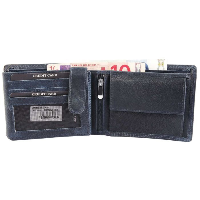 Portefeuille homme - LEONARDO VERRELLI - Modèle horizontal - Cuir vache véritable - RFID intégré - Bleu foncé
