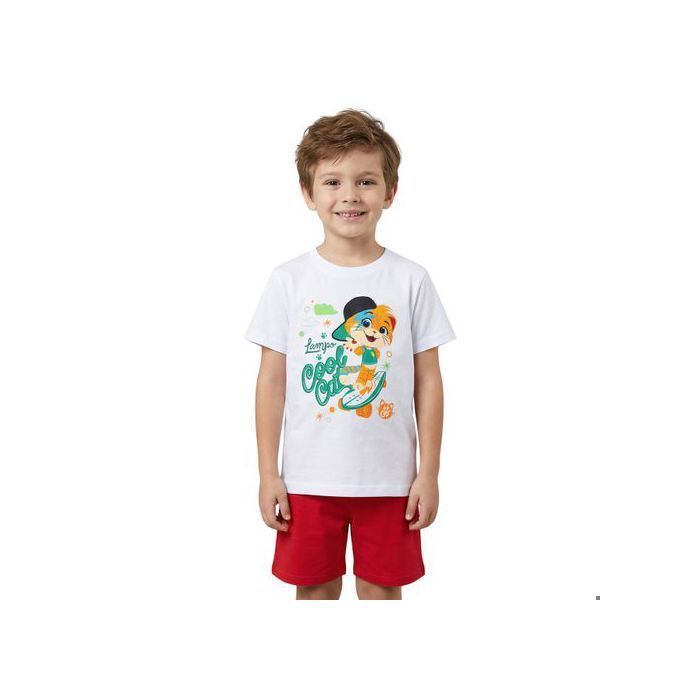 Lampo 44 Katten, katoenen pyjama, tweedelige zomerpyjama met korte mouwen, 100% katoen, 110 cm