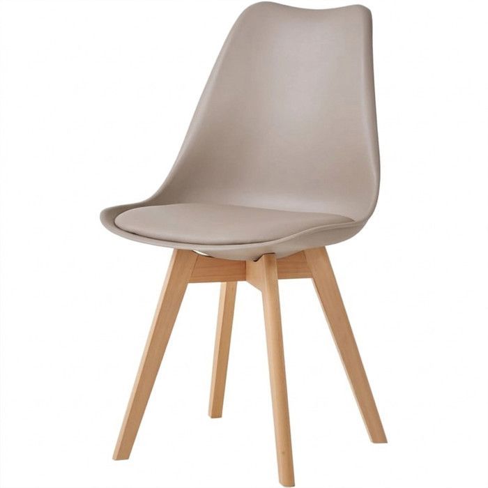 4 Tulip Chairs for Scandinavian Dining Room/Office, Bm Home, Solid Beech Wood Legs, Taupe Color